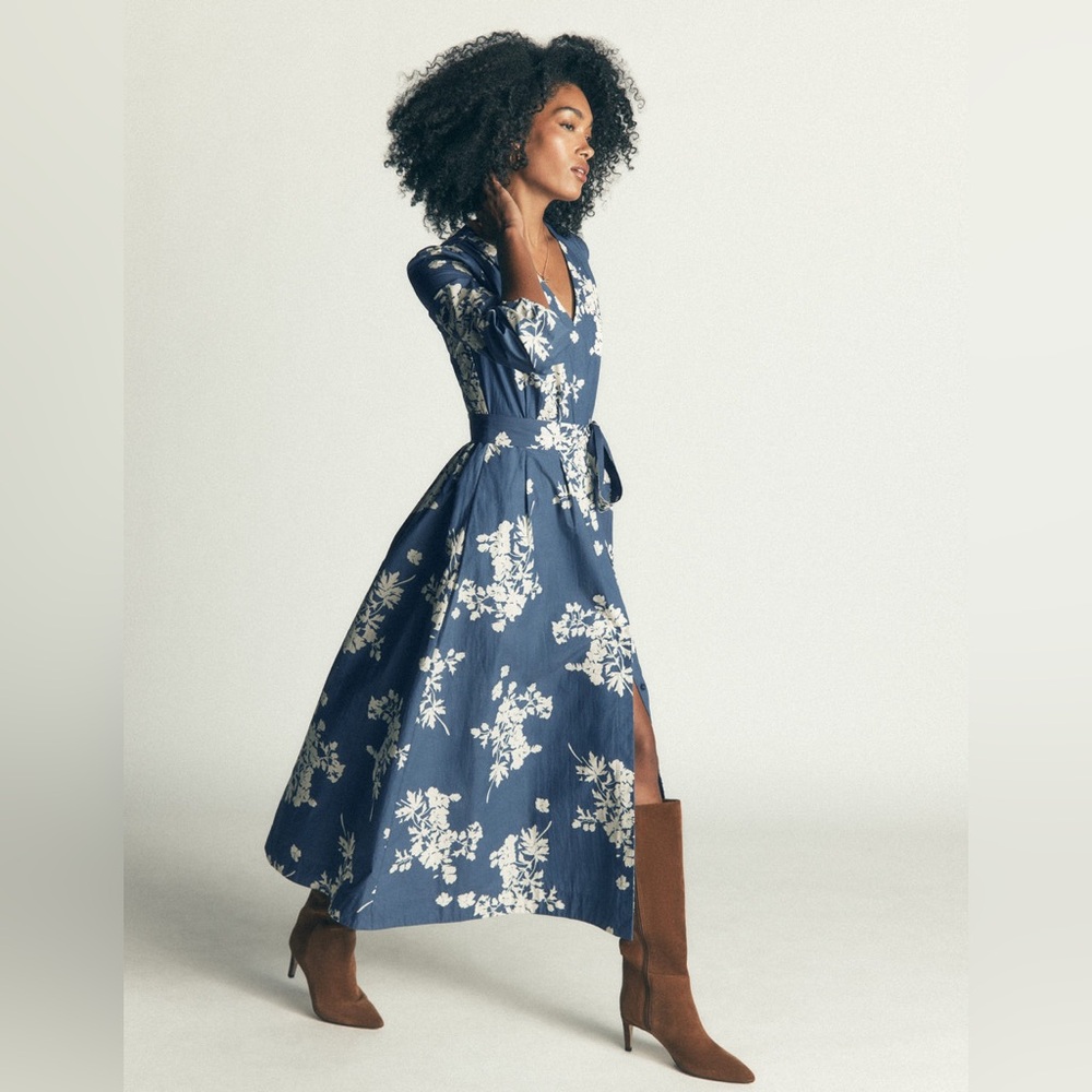 NWT Boden Nicola Cotton Midi Dress in Blue Flecked Bunch